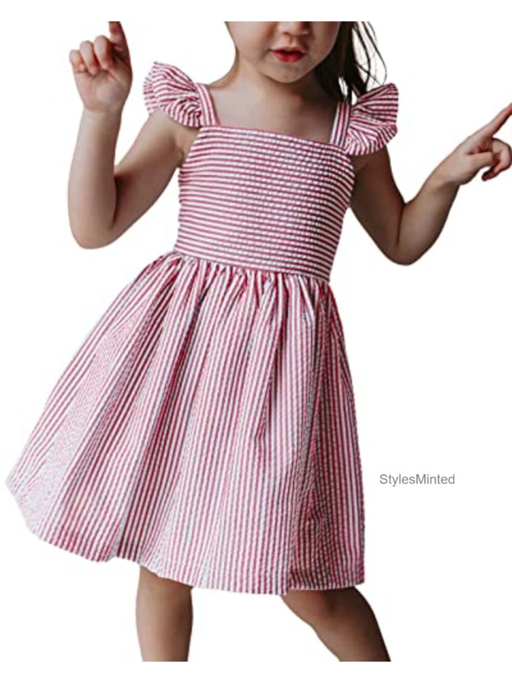 Girls Spaghetti Strap Ruffle Sleeve Summer Sundress Casual Beach Dress